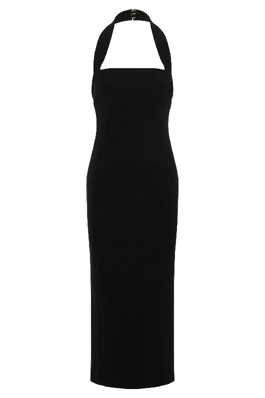 Amelita Suiting Halter Midi Dress - Black