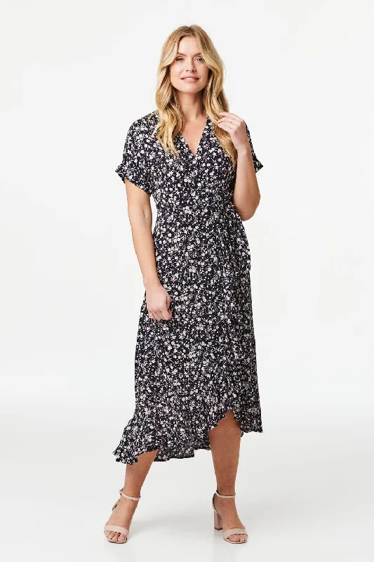 Floral Short Sleeve Wrap Dress