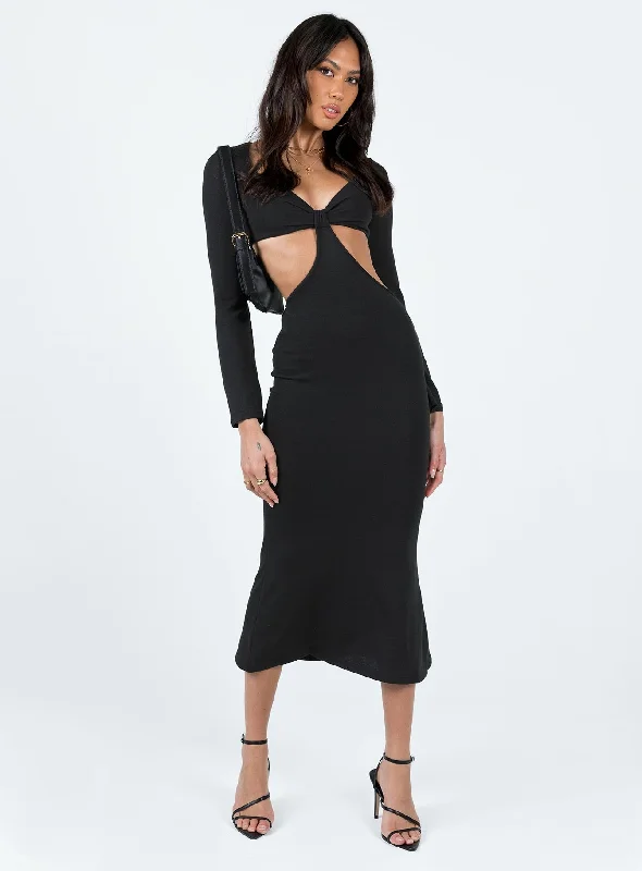 Jocelyn Cut Out Long Sleeve Midi Dress Black