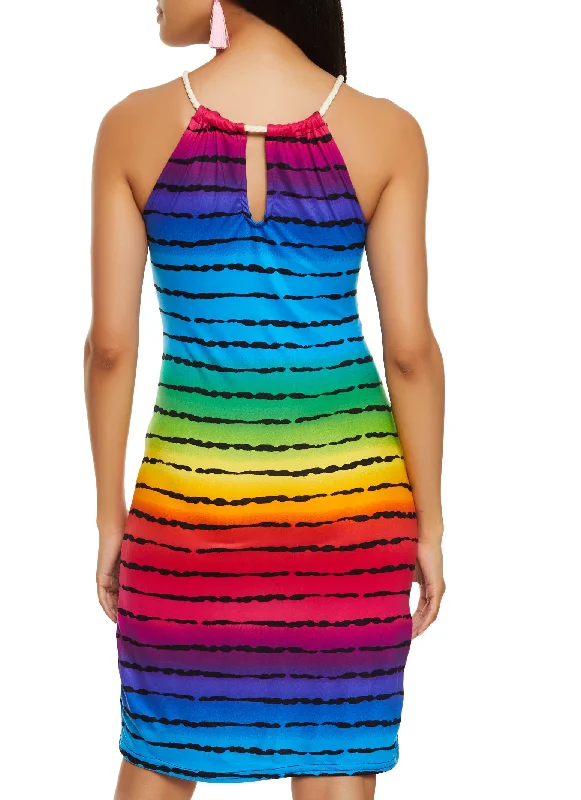 Rainbow Stripe Rope Strap Midi Dress