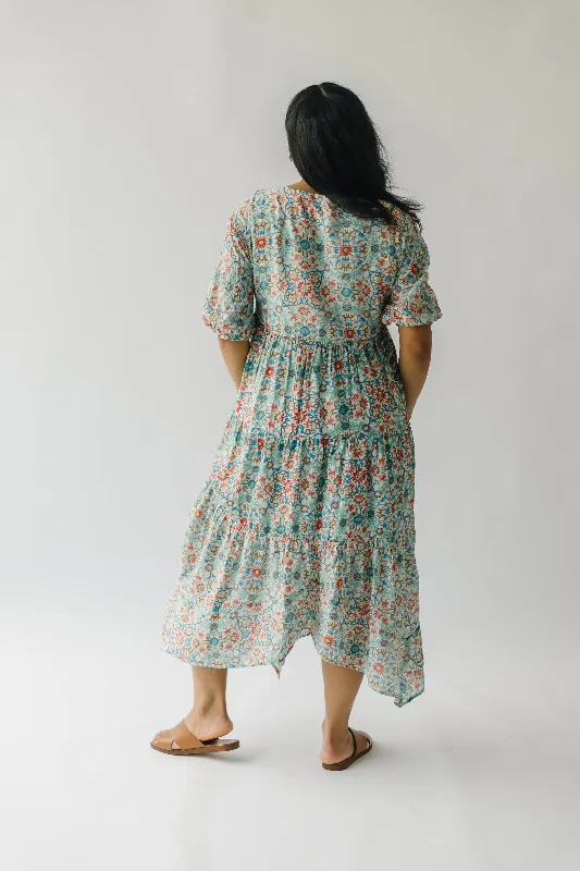 The Kennette Patterned Midi Dress in Sage Floral