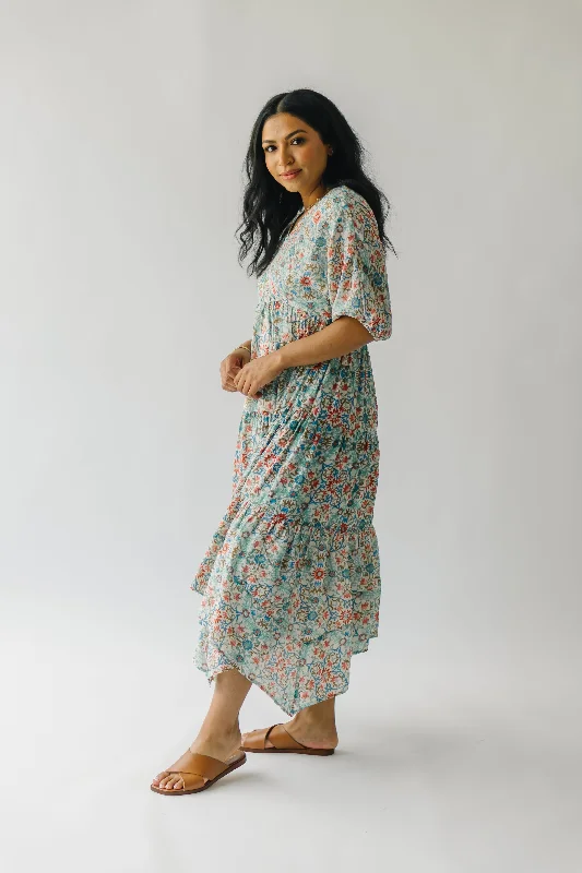 The Kennette Patterned Midi Dress in Sage Floral