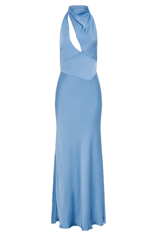 Belladonna Satin Halter Maxi Dress - Iris Blue