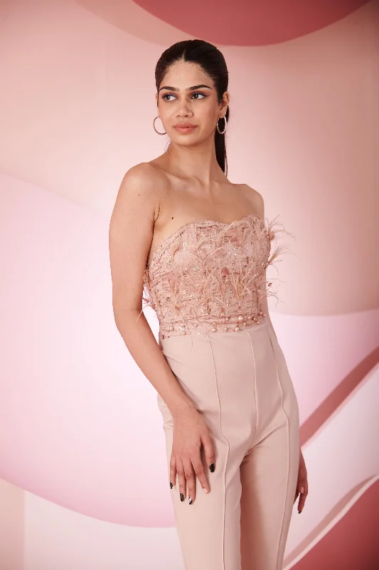 Naida Blush Hand Embroidered Corset Jumpsuit