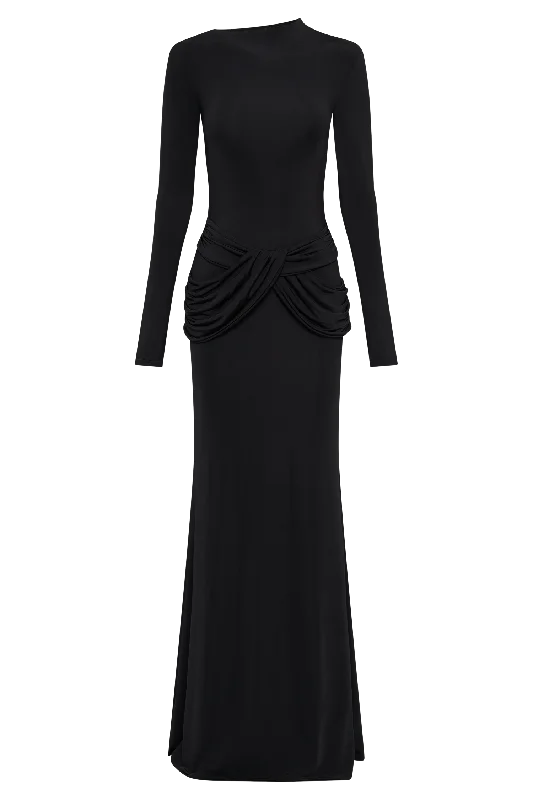 Halcyon Long Sleeve Slinky Maxi Dress - Black