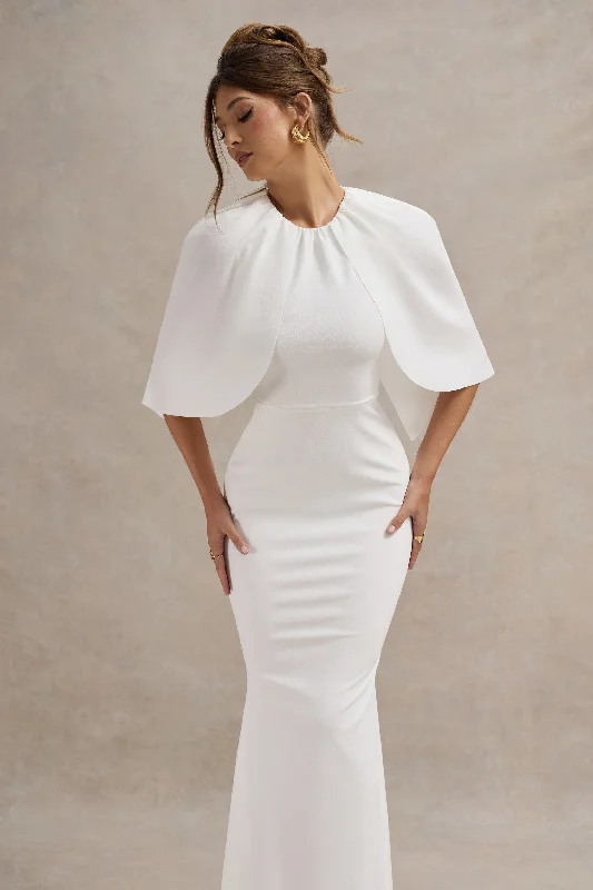 Kianne | White Draped Short-Sleeve Maxi Dress