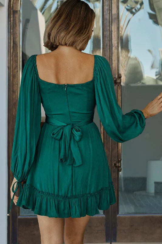 Linka On Or Off-Shoulder Long Sleeve Tie-Back Dress Forest Green