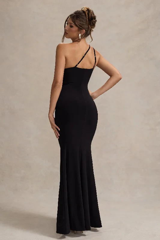 Neroli | Black Strapless Asymmetric Twisted Maxi Dress