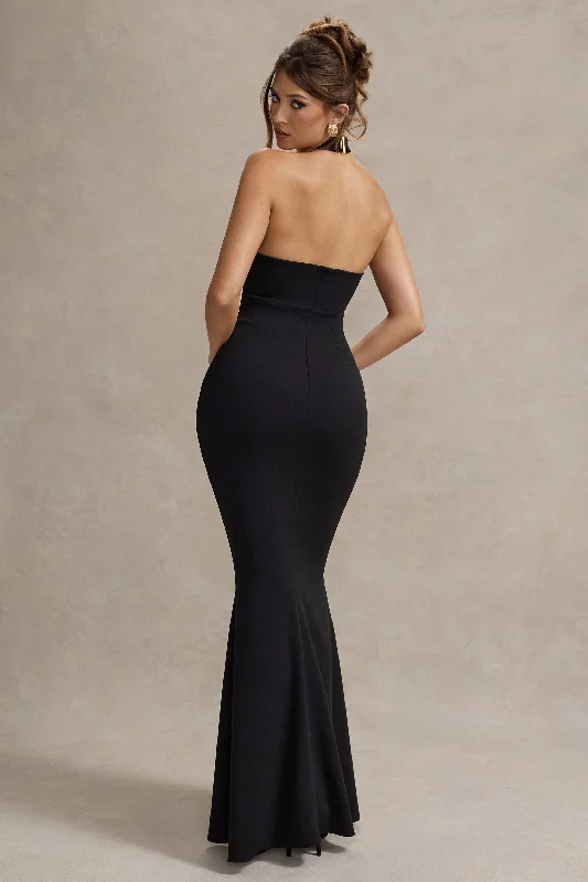 Raelynn | Black Halter-Neck Cut-Out Maxi Dress With Bow