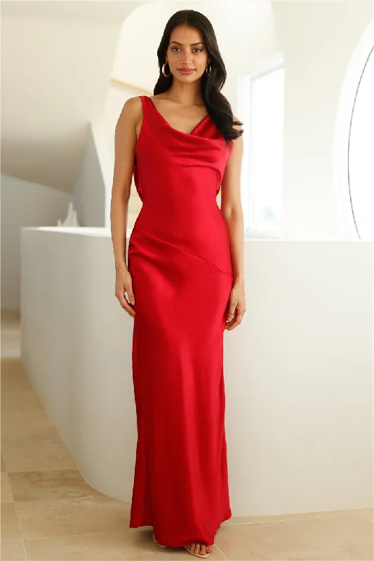 Seen For You Cowl Neck Satin Maxi Dress Wine