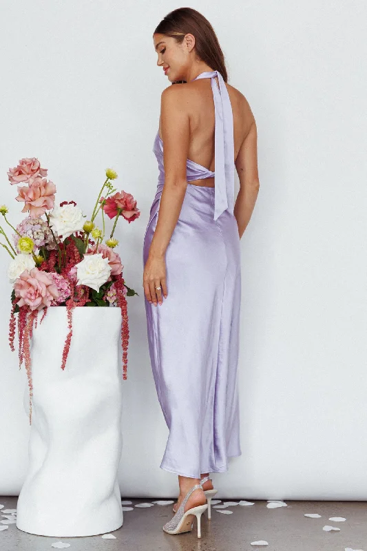 Sonoma Halterneck Faux Wrap Twist Back Maxi Dress Lavender