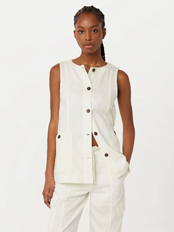 The Relaxed Twill Vest in White