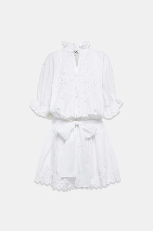 Blouson Poplin Dress in White