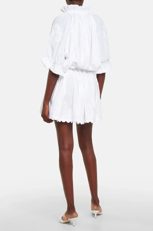 Blouson Poplin Dress in White