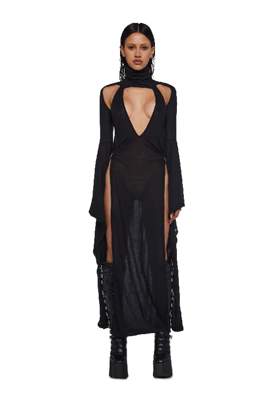 Frequency Bell Sleeve Maxi Dress - Black