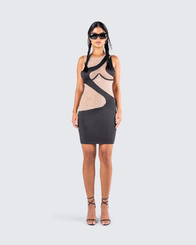 Gabriella Black Jersey Mesh Dress