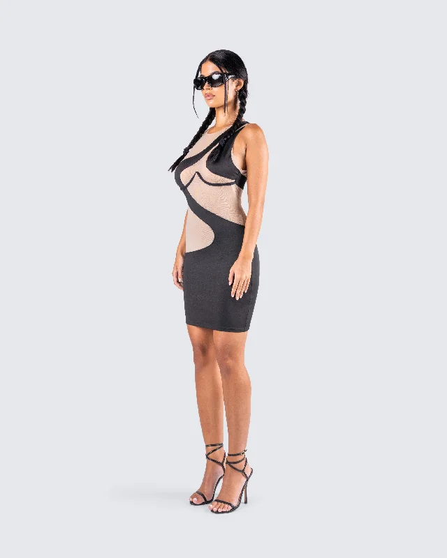 Gabriella Black Jersey Mesh Dress