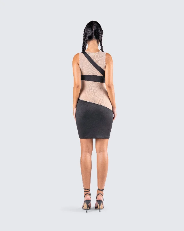 Gabriella Black Jersey Mesh Dress