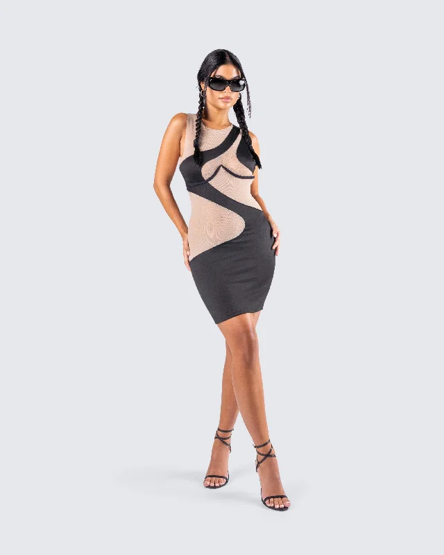 Gabriella Black Jersey Mesh Dress