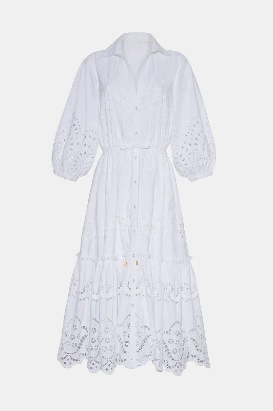 Hutton Dress in Eyelet White