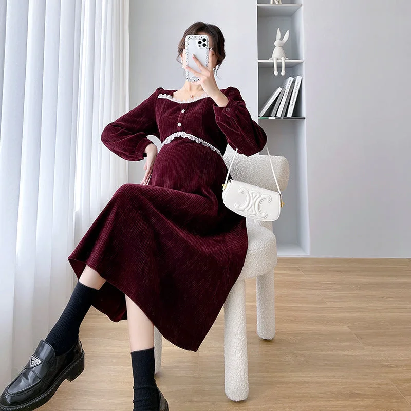 NiDELL Autumn Clothes for Pregnant Women Dress . New Fashion Temperament High Waist Maternity Dress Loose out Autumn and Winter Long Dress Autumn