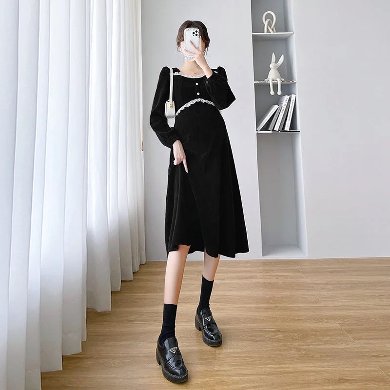 NiDELL Autumn Clothes for Pregnant Women Dress . New Fashion Temperament High Waist Maternity Dress Loose out Autumn and Winter Long Dress Autumn