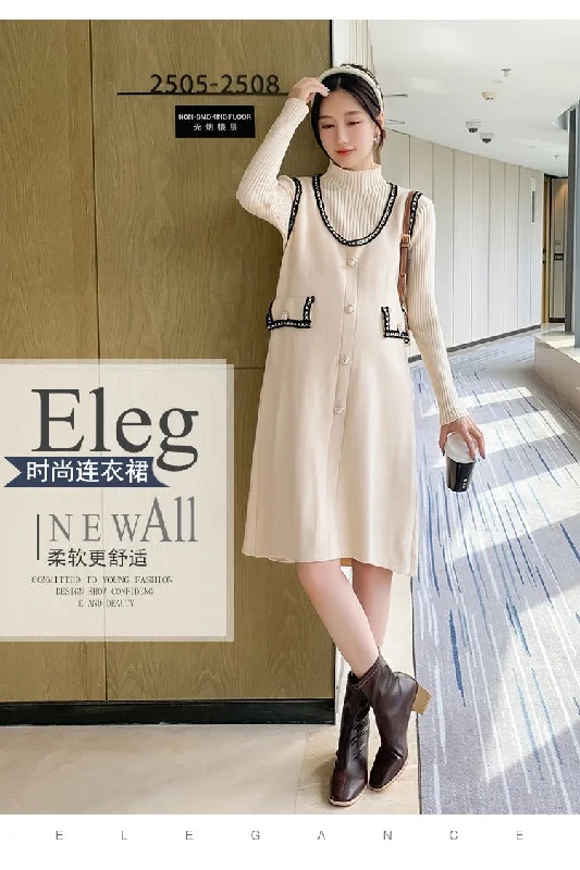 NiDELL Maternity Dress . Autumn and Winter New Core-Spun Yarn Bottoming Shirt Classic Style Two-Piece Dress