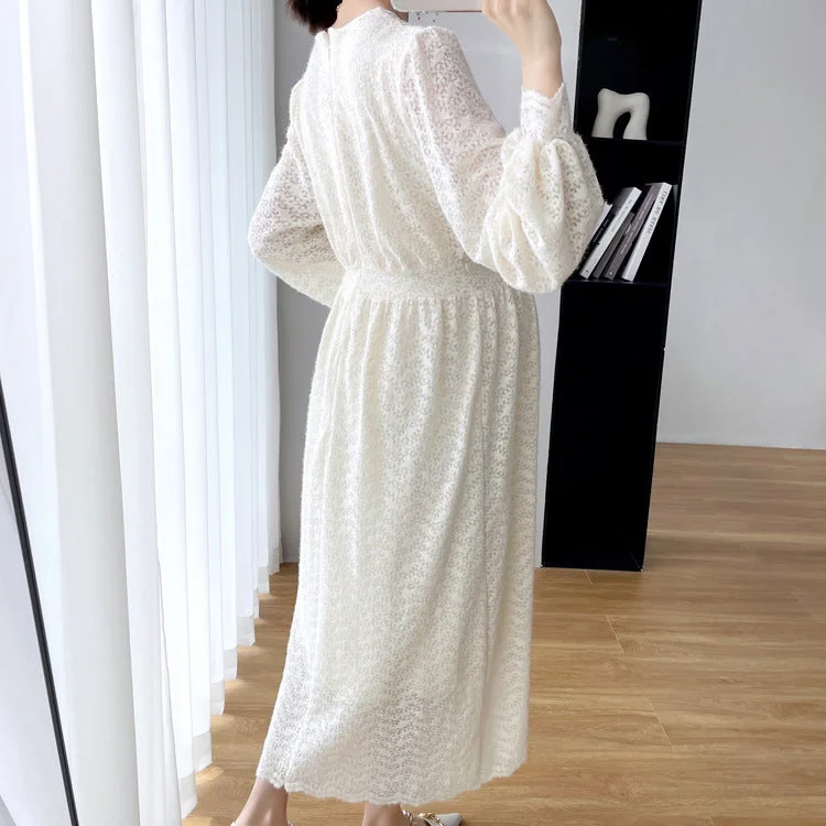 NiDELL Maternity Dress . Autumn and Winter New Lace Women's Dress Pregnant Bow Velvet Thickening Slimming Mid-Length Maternity Dress