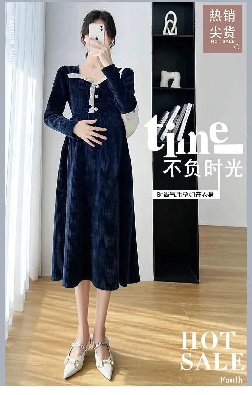 NiDELL Maternity Dress . Autumn and Winter New Sweet Maternity Dress Fashion Chenille Age-Reducing V-neck Cover Your Belly with High Waist Dress