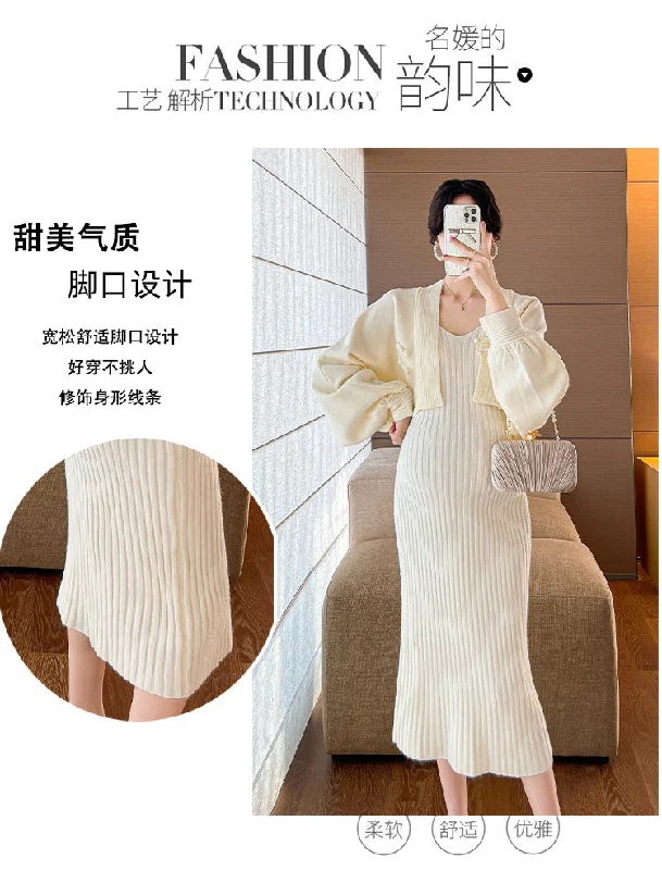 NiDELL Maternity Dress Autumn and Winter . Slim Strap Maternity Dress Pregnant Women Two-Piece Sweater Online Hot Mom Suit