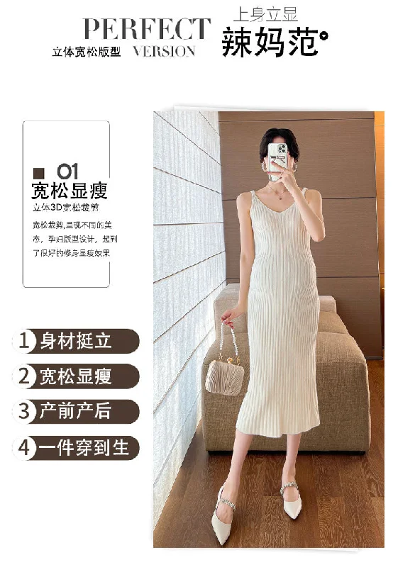 NiDELL Maternity Dress Autumn and Winter . Slim Strap Maternity Dress Pregnant Women Two-Piece Sweater Online Hot Mom Suit