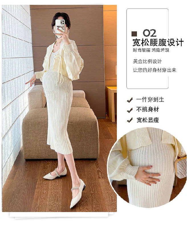 NiDELL Maternity Dress Autumn and Winter . Slim Strap Maternity Dress Pregnant Women Two-Piece Sweater Online Hot Mom Suit