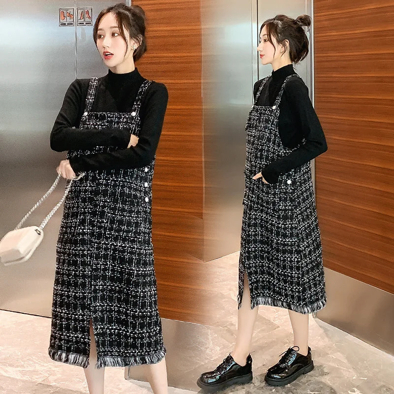 NiDELL Maternity Dress . Autumn and Winter Two-Piece Long Sweater Woolen Suit