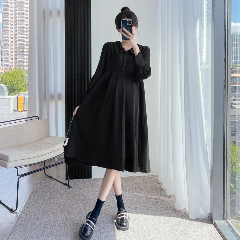 NiDELL Maternity Dress . Autumn New Korean Maternity Clothes Mid-Length Dress Fashion Two-Piece Vest Set