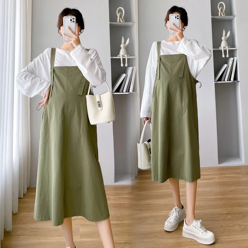 NiDELL Maternity Dress . New Spring Fashion Maternity Suspender Skirt Long T Suit Dress