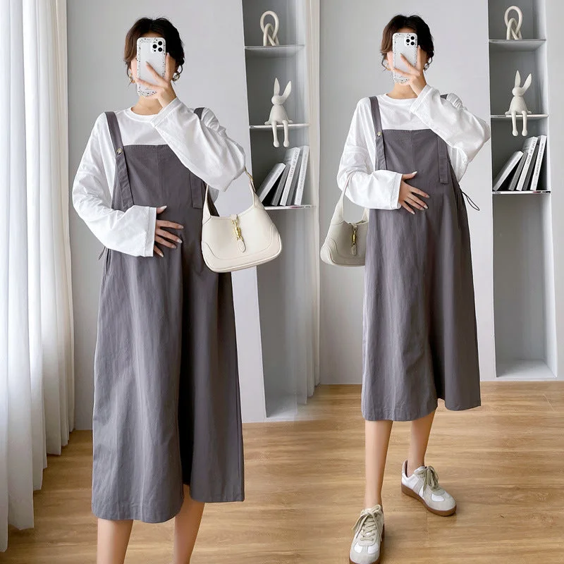 NiDELL Maternity Dress . New Spring Fashion Maternity Suspender Skirt Long T Suit Dress