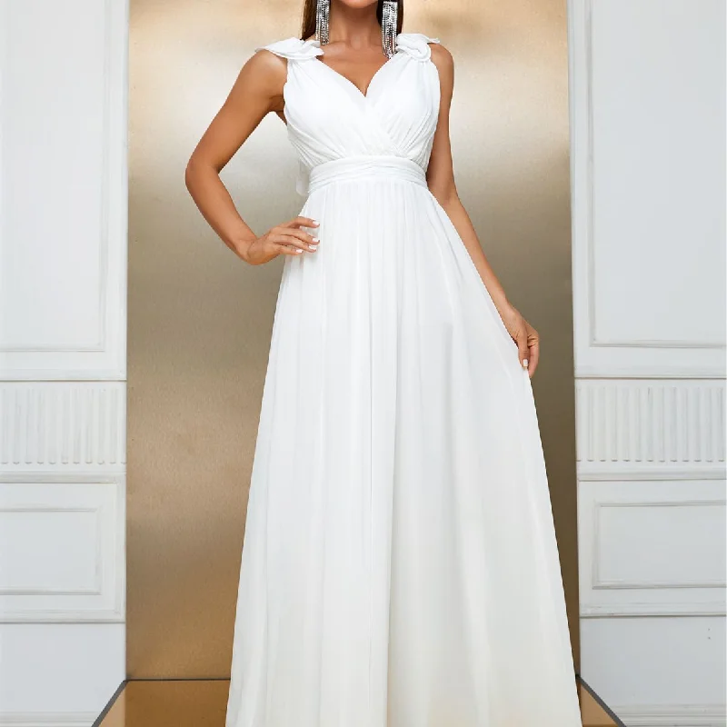 NiDELL New Chiffon Dress European and American Sleeveless Cross V-neck Ball Evening Long Dress-MGW024-1