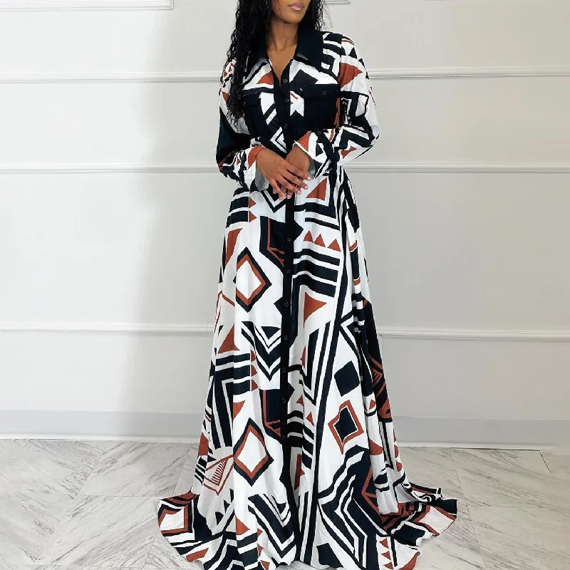 Women's Fashion Printed Long Sleeve Dress Dresses