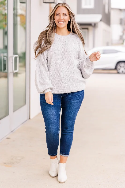 Cozy Bubble Sleeve Sweater, Silver