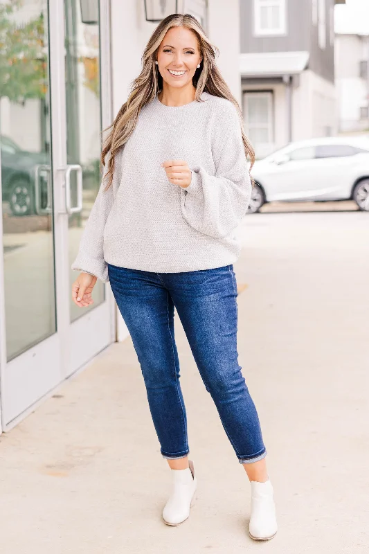 Cozy Bubble Sleeve Sweater, Silver