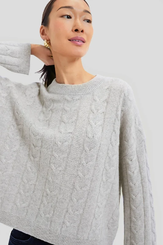 Gray Eloise Cable Knit Boyfriend Crewneck