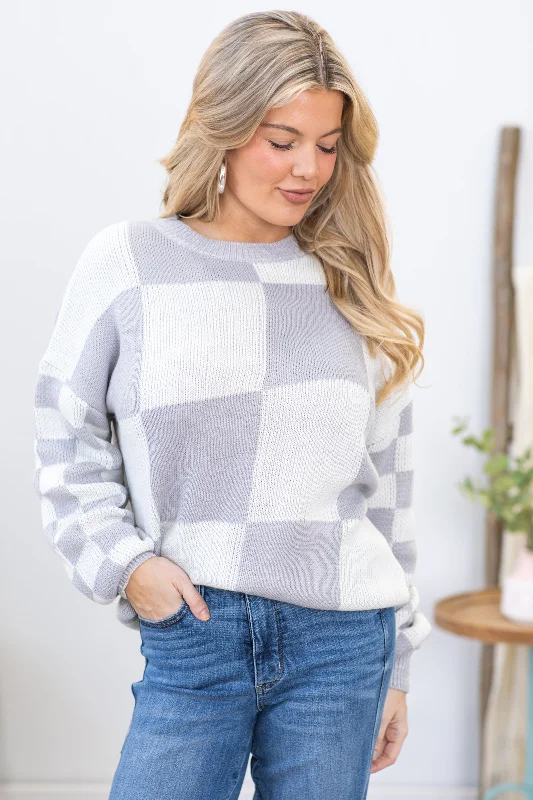 Grey and White Checkerboard Sweater