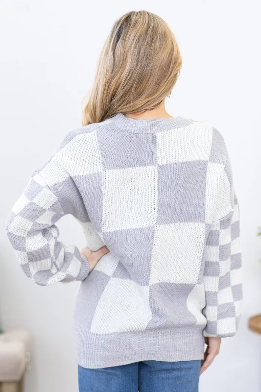 Grey and White Checkerboard Sweater