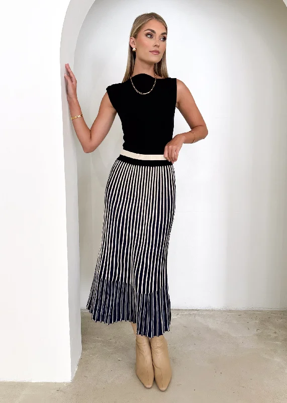 Powan Knit Midi Skirt - Navy Stripe