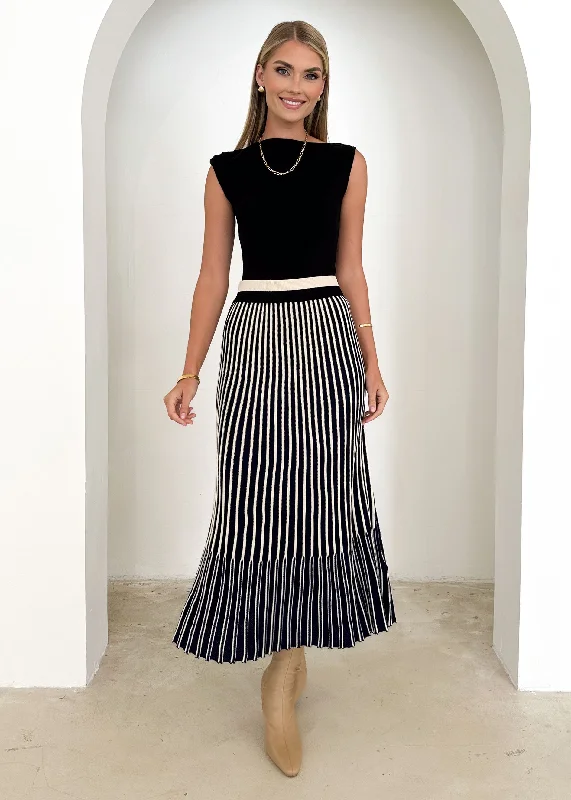 Powan Knit Midi Skirt - Navy Stripe