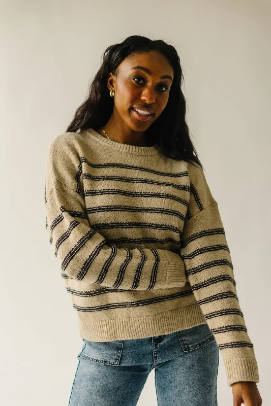 The Peosta Striped Sweater in Taupe Combo