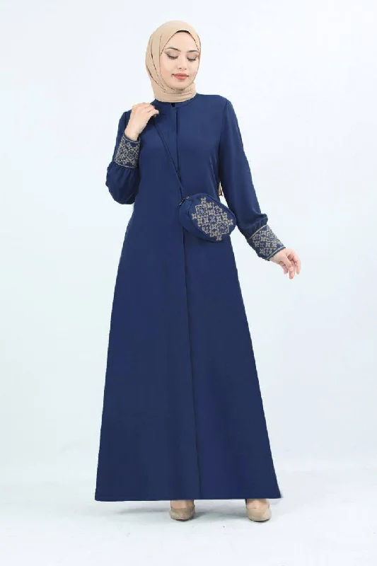 Turkish Fashion Prada Abaya Dress with Bag - 1391 Blue