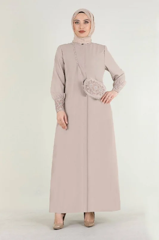 Turkish Fashion Prada Abaya Dress with Bag - 1391 Cream