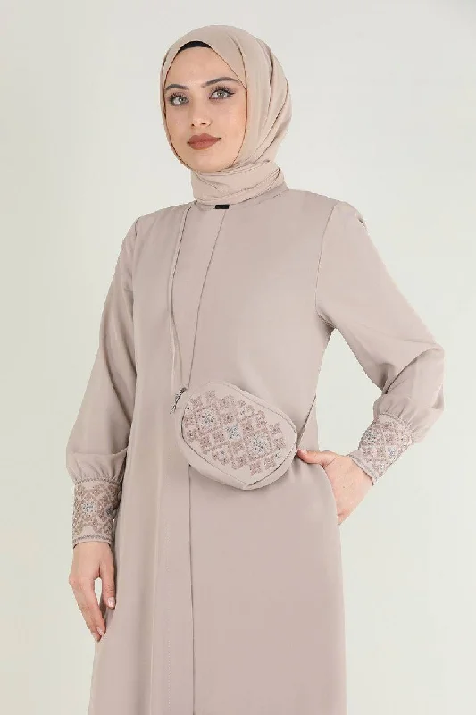 Turkish Fashion Prada Abaya Dress with Bag - 1391 Cream