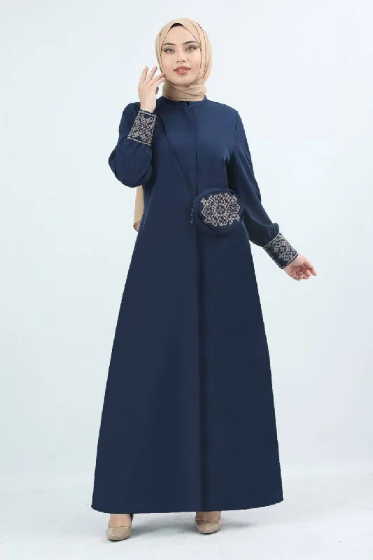 Turkish Fashion Prada Abaya Dress with Bag - 1391 Navy Blue